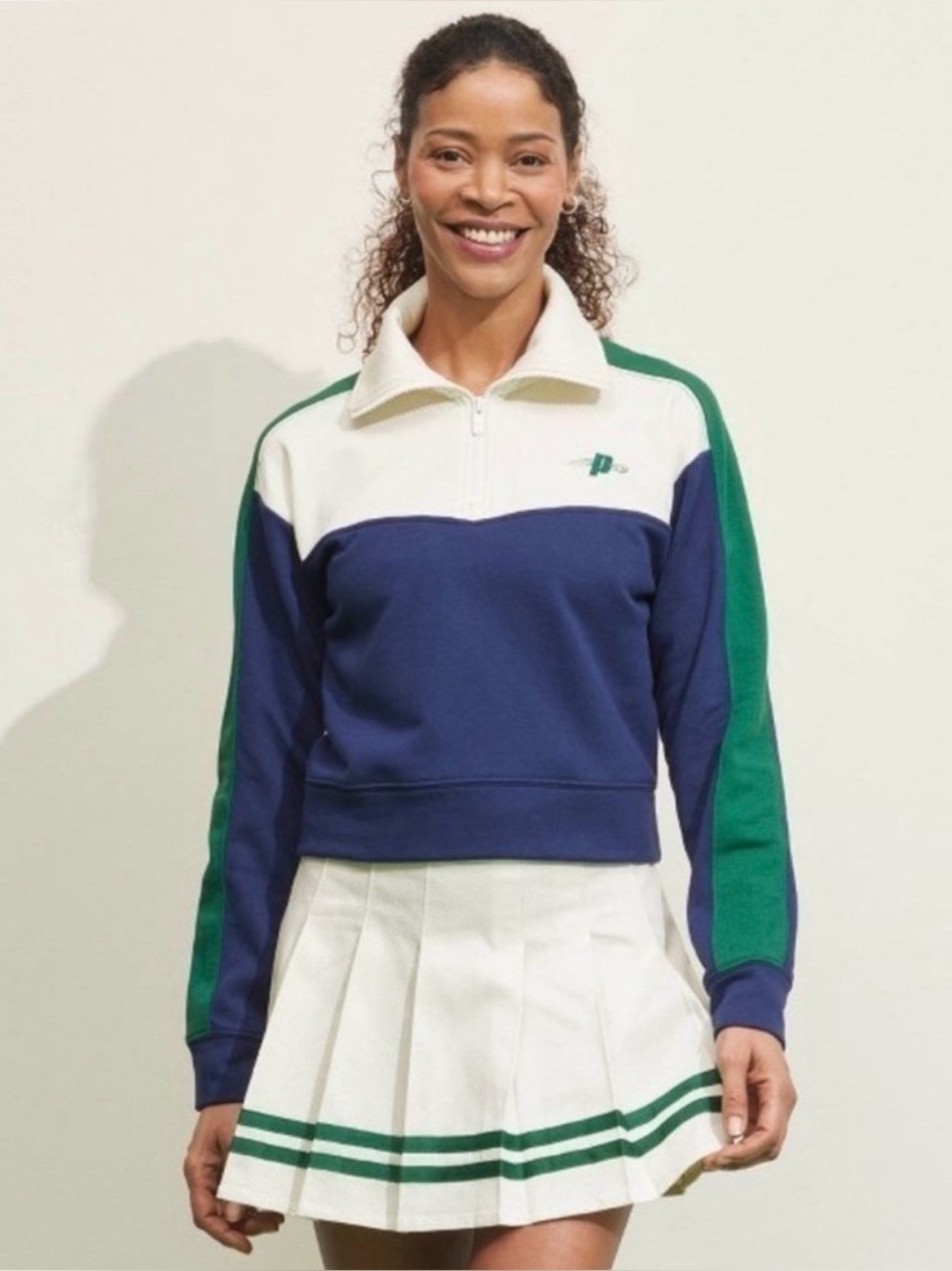 Prince x Target Pickleball Collection Quarter Zip Pullover Green, Blue, Ivory XS